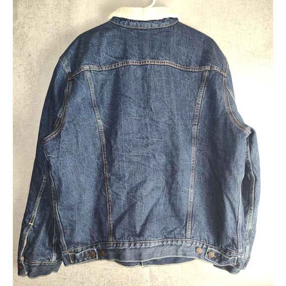 Levi's Blue Denim Sherpa Trucker Jacket Sz XL - Picture 2 of 7